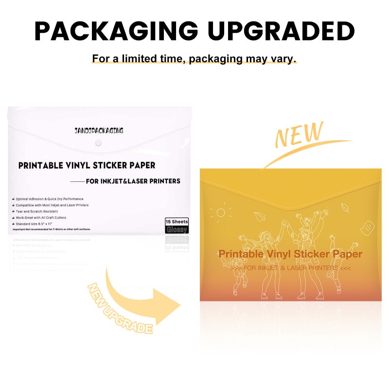 JANDJPACKAGING Printable Vinyl Sticker Paper - Waterproof Printable Vinyl for Laser & Inkjet Printer 15 Self-Adhesive Sheets - Glossy White - Standard Letter Size 8.5""x11"" - Image 2